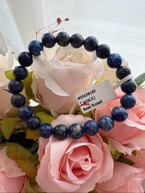 Lapis Lazuli 8mm Round Bead Stretch Bracelet - Blue
